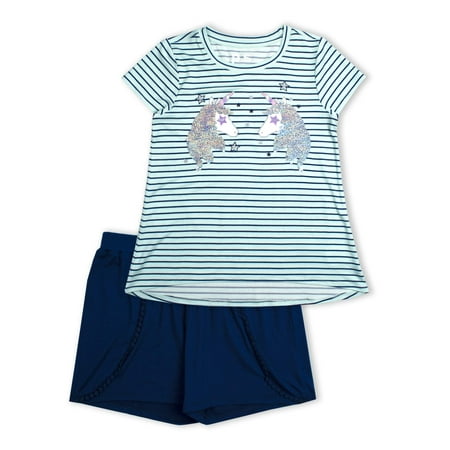 Unicorn Reversible Flip Sequin and Jersey Short, 2-Pice Outfit Set (Little Girls & Big Girls)