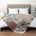 thumbnail image 4 of 1 Vintage Patchwork Floral Print Flannel Throw Blanket, Soft and Comfortable Soundwave Technology Patchwork Multi-tone Design, Suitable Sofa Beds, Camping., 4 of 8