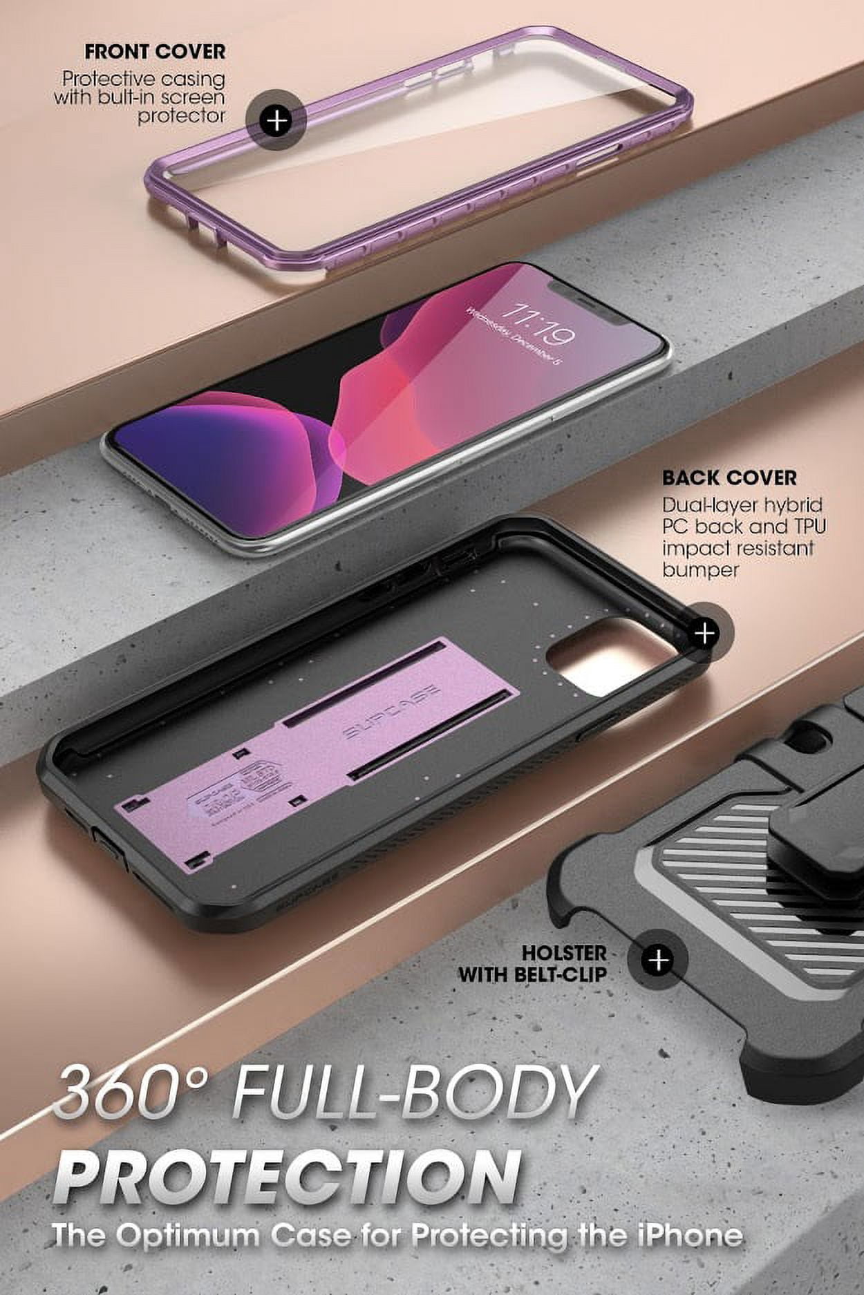 SUPCASE Unicorn Beetle Pro Series Phone Case Designed for iPhone 11 Pro Max 6.5 Inch (2019 Release), Built-in Screen Protector Full-Body Rugged Holster Case (Violte)