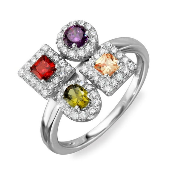 Rhodium Plated 925 Sterling Silver Multi-color Cubic Zirconia Design Ring Jewelry Female Male Size 6