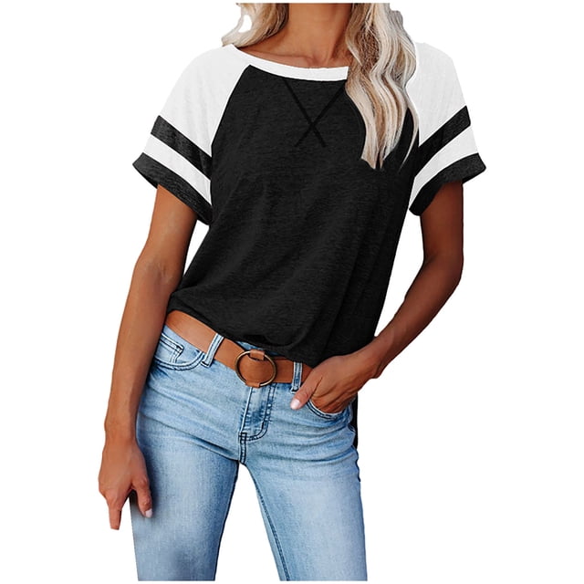 Pntutb Mujeres Casual Manga Corta Mangas Acampanadas O-cuello Sólido Camiseta Suelta Blusa tops Pntutb Pntutb-726