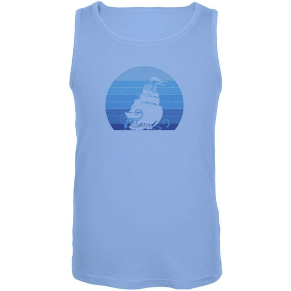 Marine Ocean Sail Boat Octopus Kraken Retro Sun Blue Mens Tank Top Carolina Blue LG