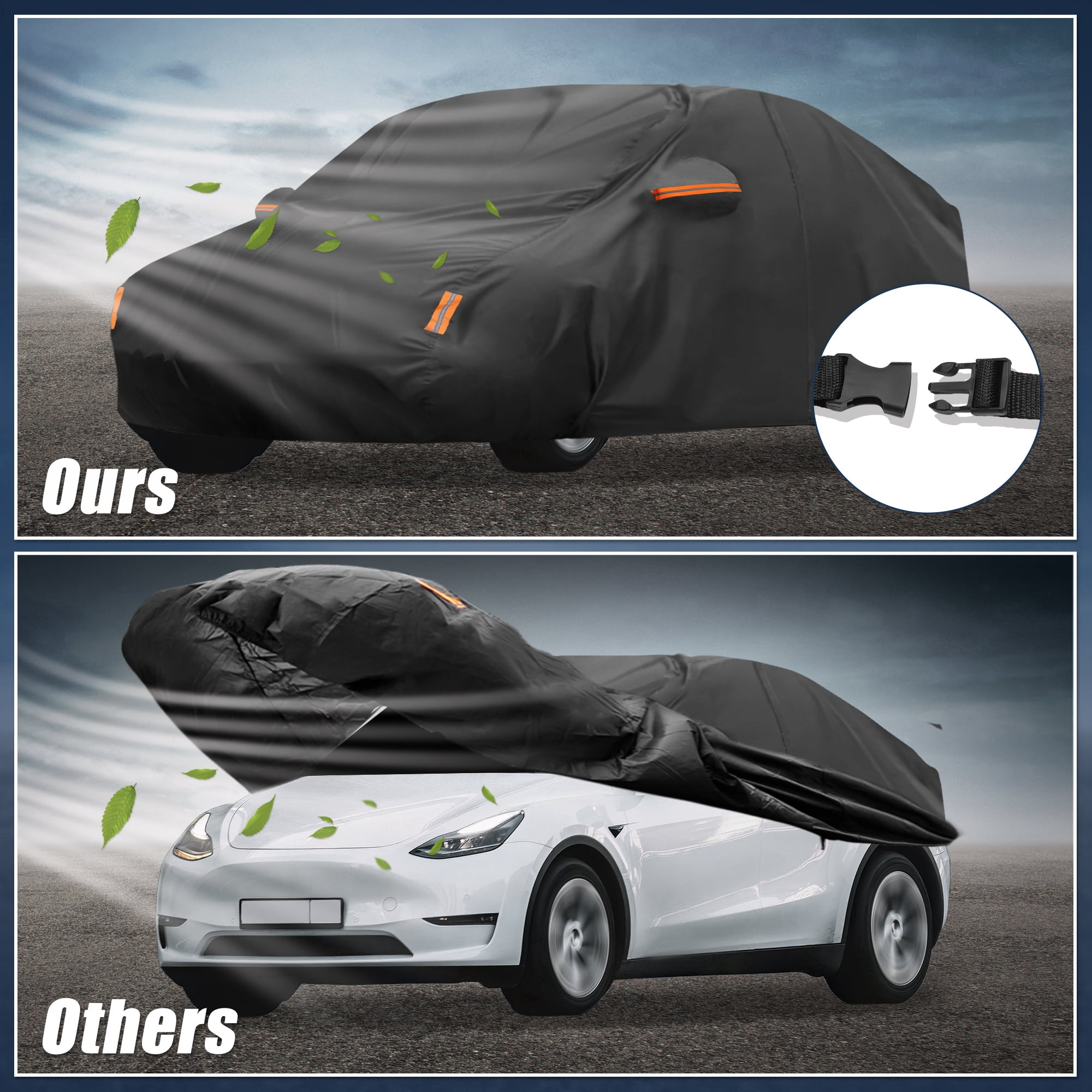 Unique Bargains Car Cover 210D-PU Oxford Outdoor Full Car Cover Waterproof Windproof Black for Tesla Model Y 2020-2023