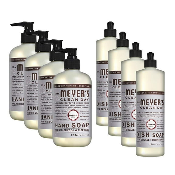 Liquid Hand Soap and Liquid Dish Soap Combo 4 Packs Liquid Hand Soap 12.5 Fl oz & 4 Packs Dish Soap 16 Fl oz, Lavender Scent
