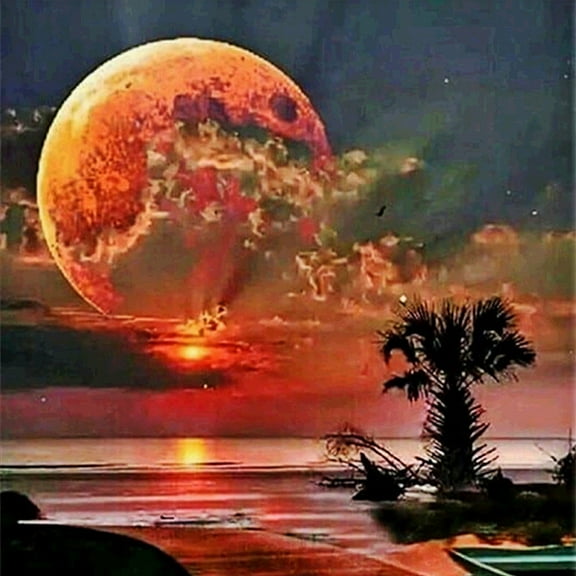 Ueasy Diamond Art Painting Kits, Moon Diamond DIY Painting Kits for Adults Beginner 5D Full Drill Crystal Diamond Art Painting Set Moon by Beach Scene Craft for Home Wall Decor 11.8 x 11.8