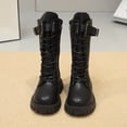thumbnail image 6 of Girls Mid Calf Boots, Side Zip Faux Leather Fashion Boots, Lace Up Chunky Sole Fall Footwear for School Outings, 6 of 8