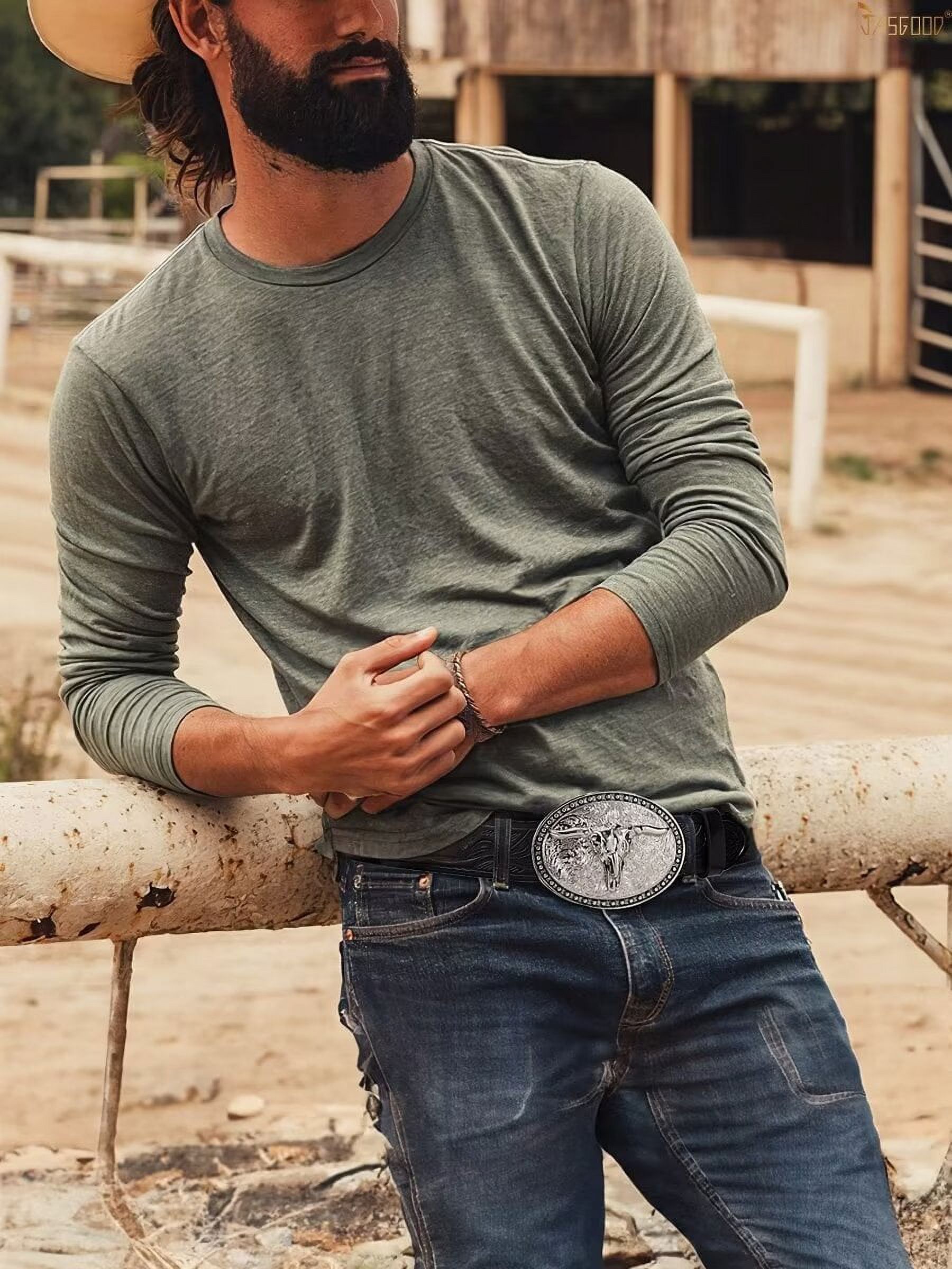 JASGOOD Western Longhorn Bull Leather Belt photo 3