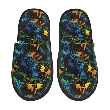

Honeii Retro Truck print Slippers Memory Foam House Bedroom Slippers for Women and Men Fuzzy Plush Comfy Faux Fur Lined Slide Shoes-Large