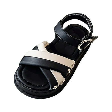 Otqutp Toddler Girls Rubber Sandals Adjusted Strap Buckle Barefoot Flat Wide Shoes Kids Non Slip Open Toe Formal Summer Shoes