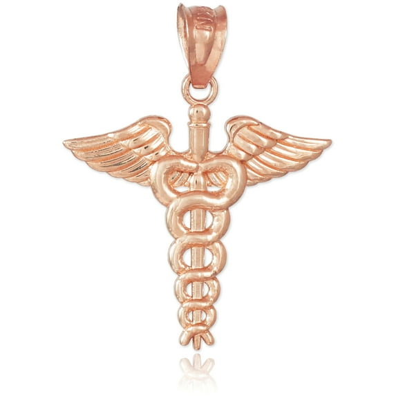 Rose Gold Caduceus Charm Pendant Necklace : 14K Pendant with 16" chain
