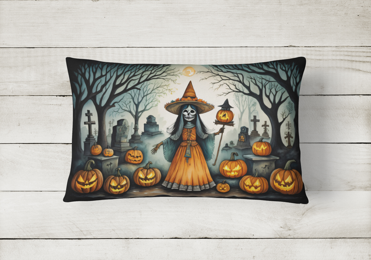 Carolines Treasures DAC2255PW1216 16 x 12 in. Unisex La Llorona Skeleton Spooky Halloween Fabric Decorative Pillow
