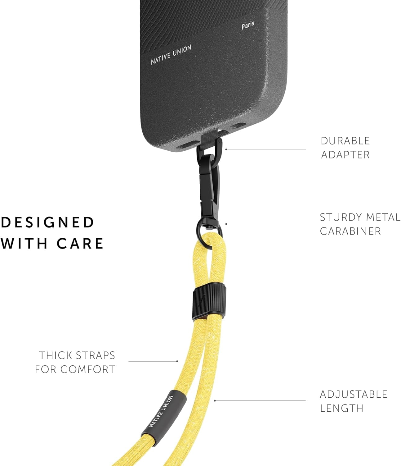 Native Union City Grip – 1 Piece Adjustable & Detachable Wrist Strap Lanyard for Smartphones(Lemon)