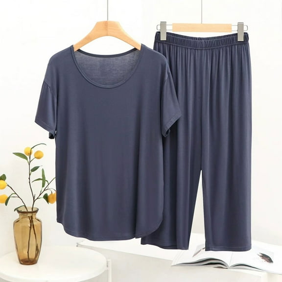 YanHoo Women's Petite Pajama Sets 2 Piece Ladies Short Sleeve Crewneck Pjs Long Pants Loungewear Soft Sleepwear