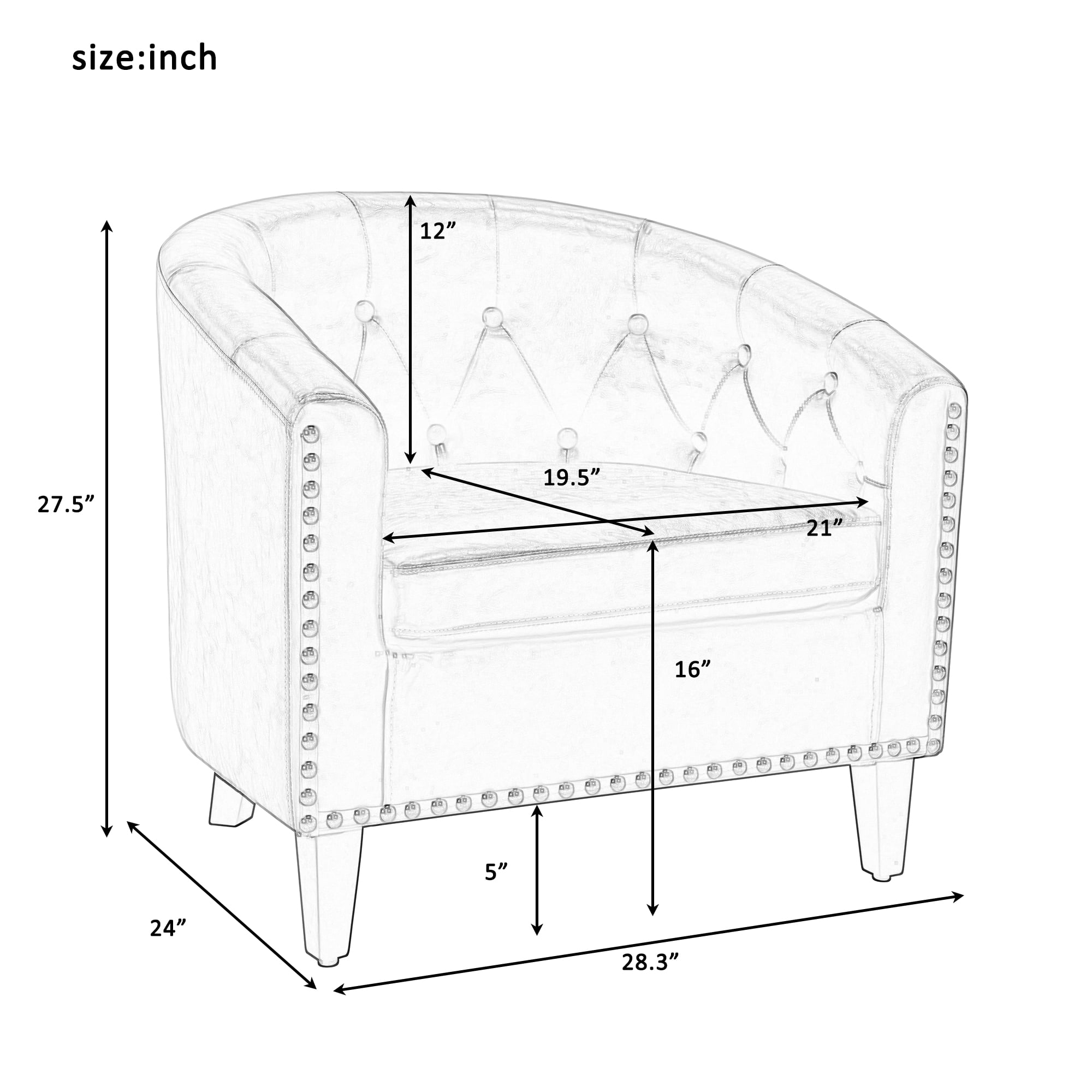 DEALTOPS PU Leather Tufted Barrel Chair for Living Room Bedroom-Beige