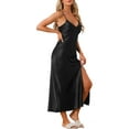 thumbnail image 4 of INSPIRE CHIC Women's Satin Long Sleep Dress Sleeveless Lace Night Shirt V Neck Nightgown L Black, 4 of 6
