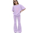 thumbnail image 2 of mgoYE Girls 2 Piece Outfits Bow Graphic Tops Sweatsuits Sets Short Sleeve Sweatshirt with Bell Bottom Sweatpants Set 7-12 Years Size 9-10 Years, 2 of 5