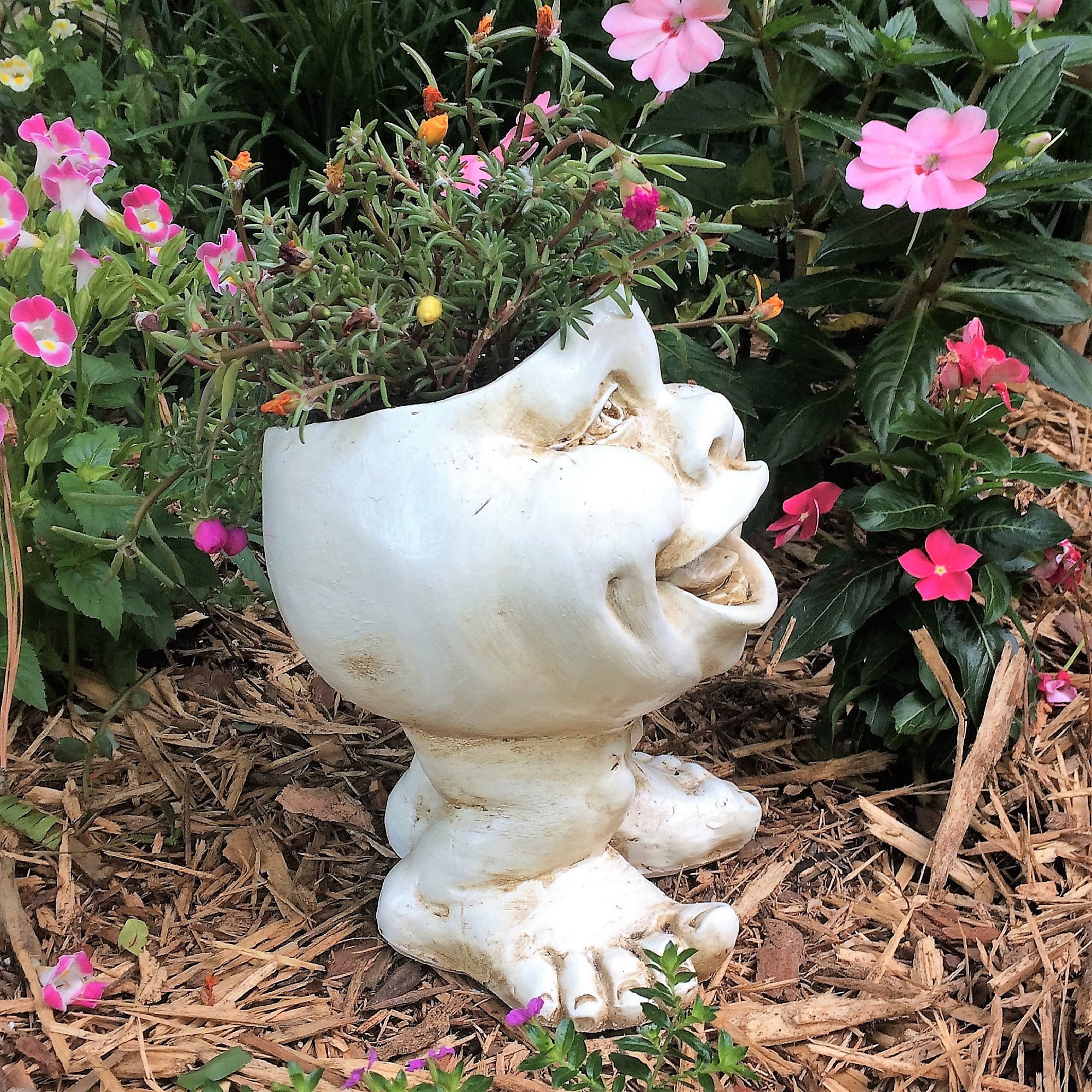 Homestyles 8.5 in. "Little Buddy" the Muggly Face Humorous Statue Planter Holds 4 in. Pot