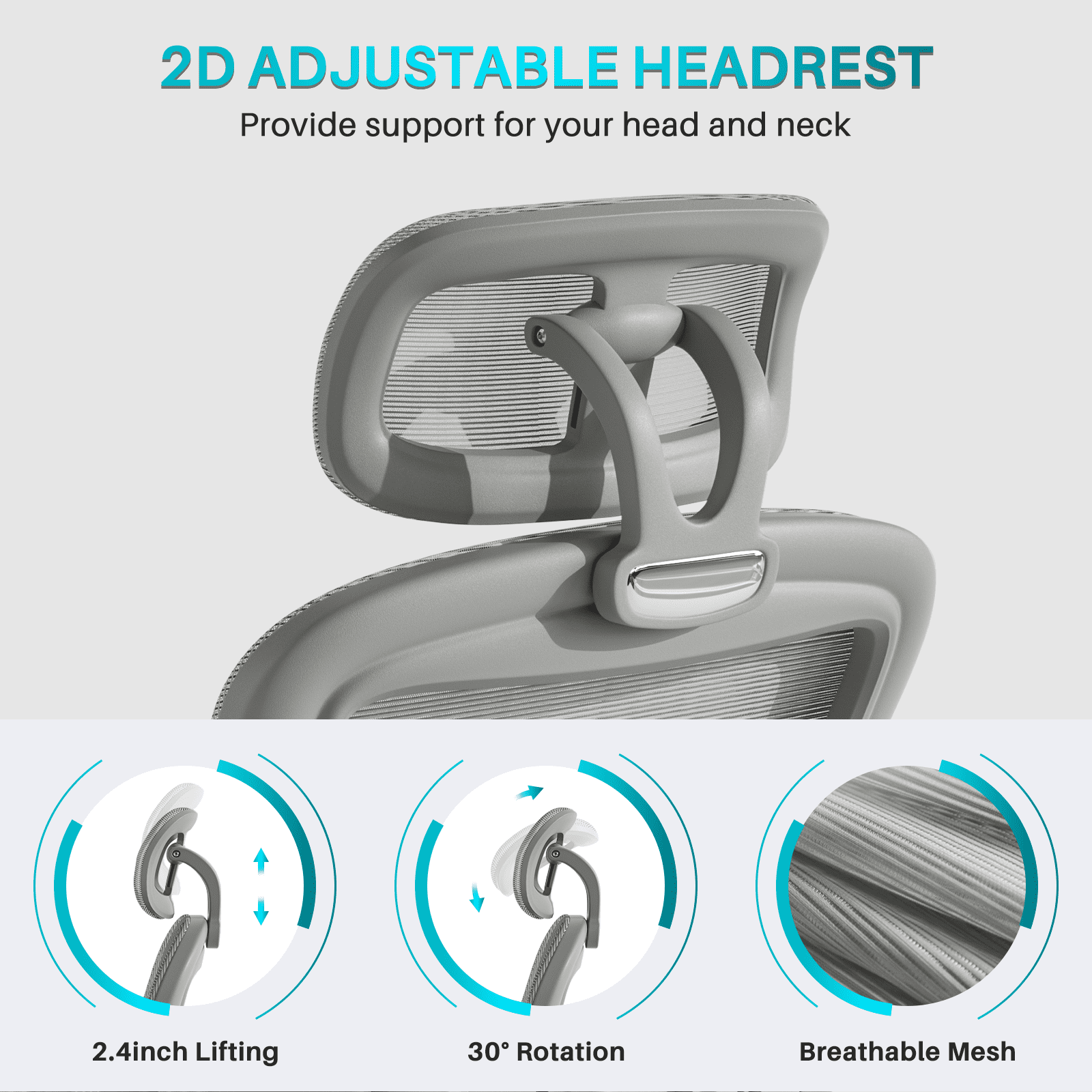 Ninecer Ergonomic Office Chair, Computer Desk Chair with Wheels, High Back Mesh Office Chair with Adjustable Lumbar Support, Headrest, Flip-Up Armrests, Gray