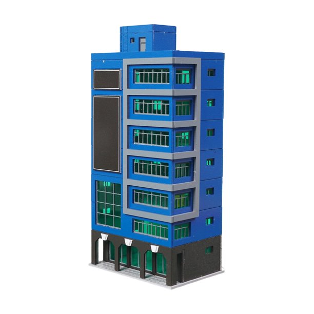 Maqueta de edificio moderno a escala 1:150, adorno de fácil montaje, escenografía arquitectónica. Azul