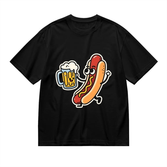 Black T Shirts for Men, Hot Dog And Beer Graphic Mens Graphic Tees, 24846370,S