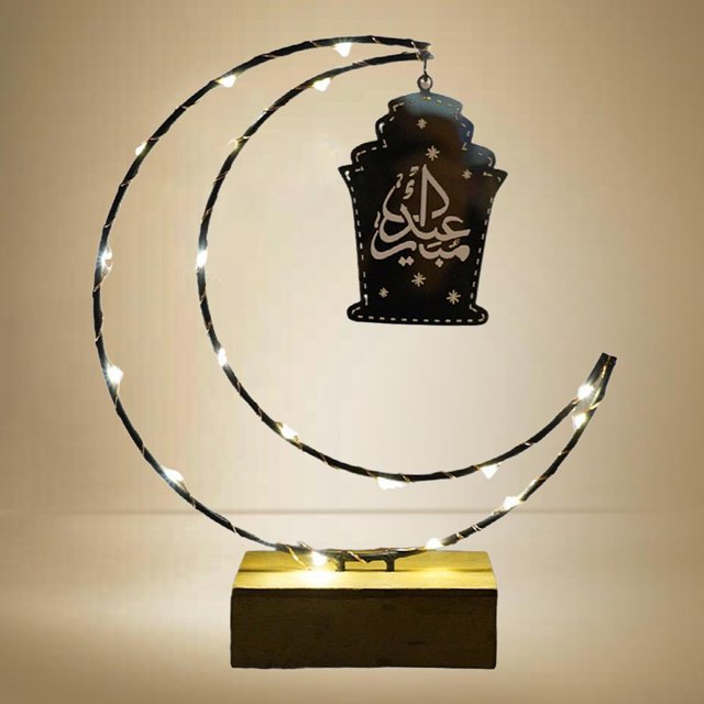 Rústico Eid Ramadán Mubarak Decoraciones Luces LED Mesa de mesa Artesanías de madera Lámpara para fiesta Festival Interior Exterior Familia Negro BLESIY Luz nocturna EID Mubarak