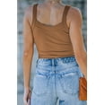thumbnail image 1 of ABPHQTO Camiseta de tirantes de mujer entallada de canalé con botones marrón, 1 of 5