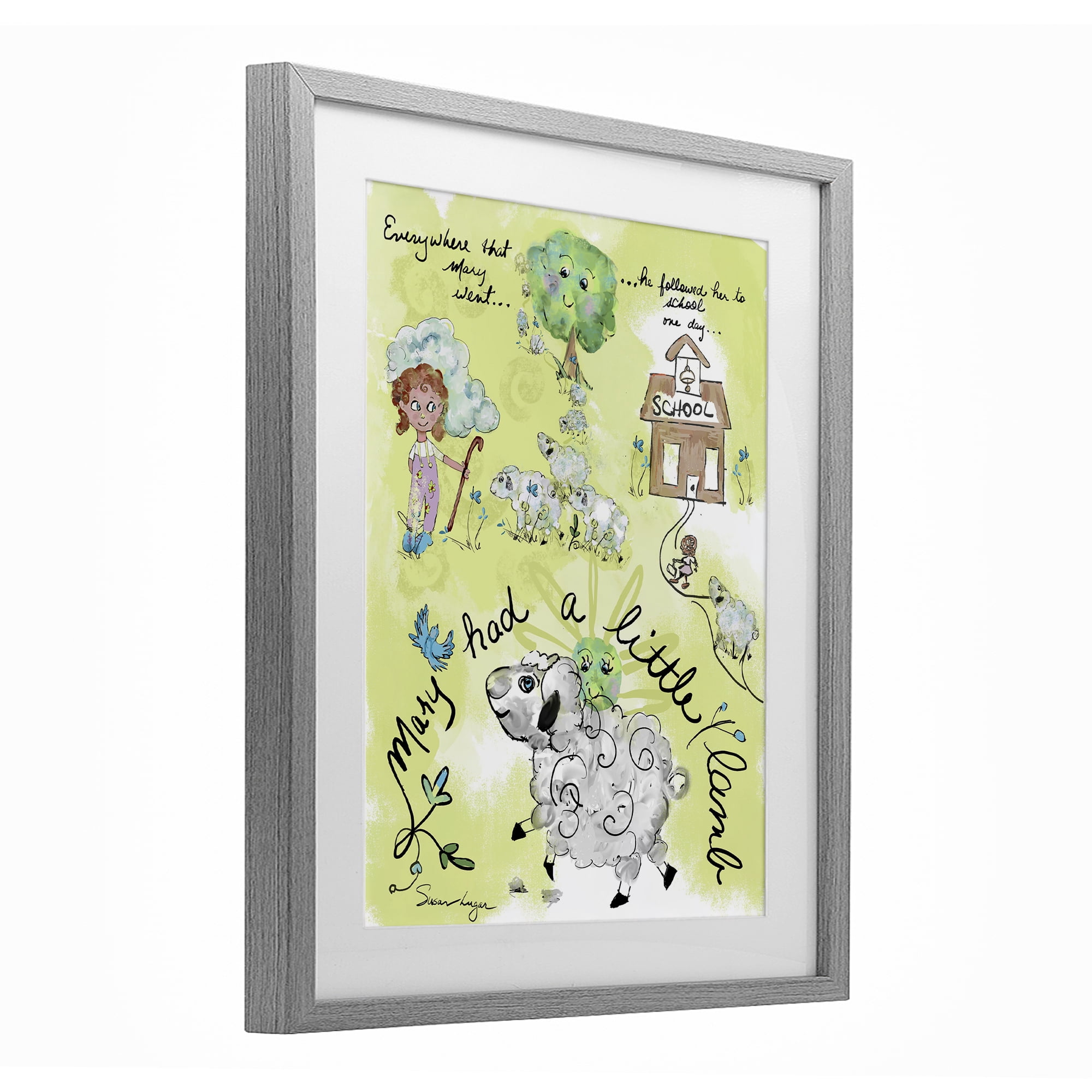 Stupell Industries Little Lamb Nursery Rhyme Gray Framed Print Under Glass, design by Susan Lugar