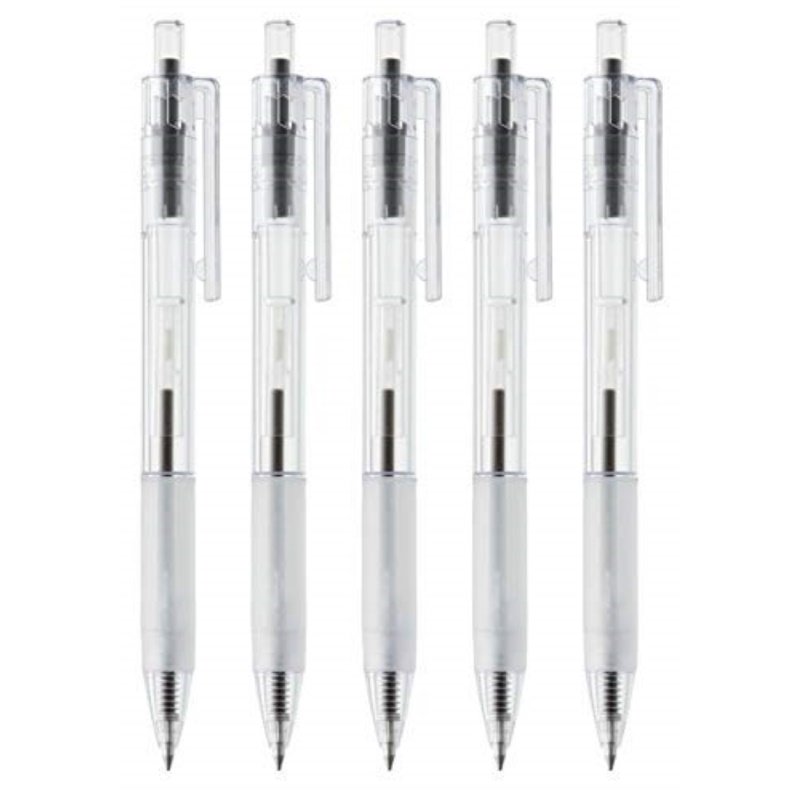 Muji Polycarbonate Clear Ball Point Gel Pen Black 0.7mm 5pcs Made in Japan