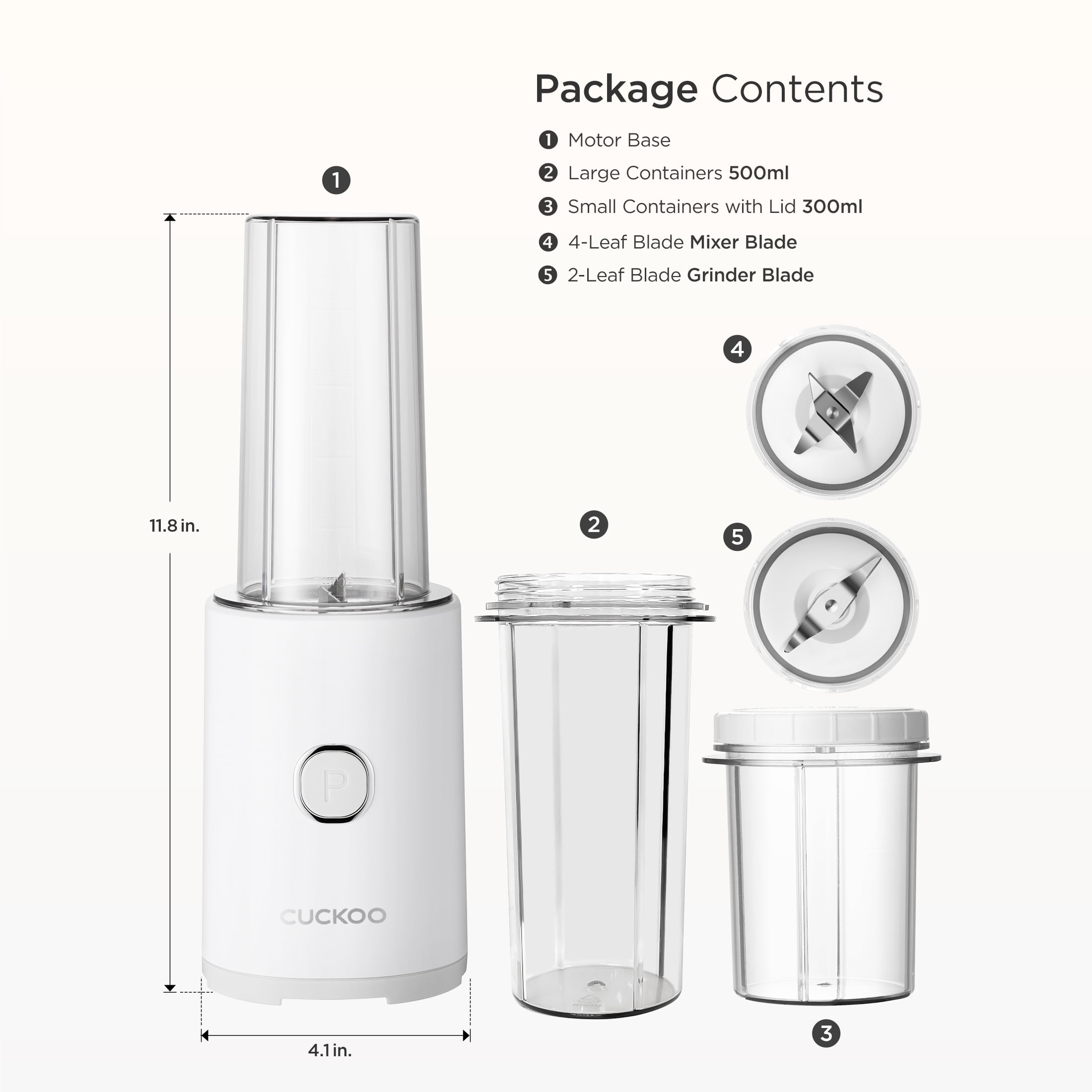Cuckoo Portable Personal Blender 17oz Food Mixer ETL Certified White (CFM-D60W)
