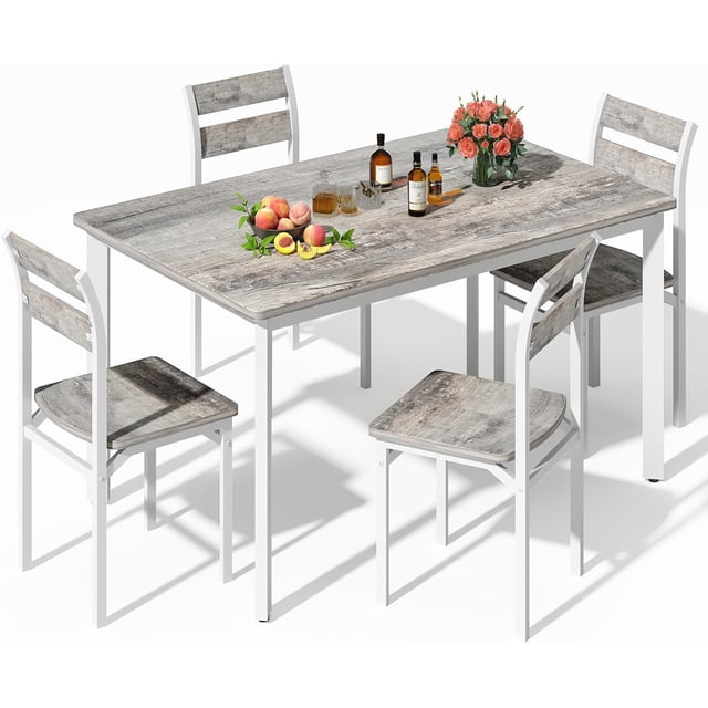Lamerge 47'' 4 Person Dining Table Set, Rustic Solid Wood Kitchen Dining Table and Chairs 4 Piece Set for Small Spaces, Apartment Kitchens and Dining Rooms, Breakfast Corner. (Rustic grey)