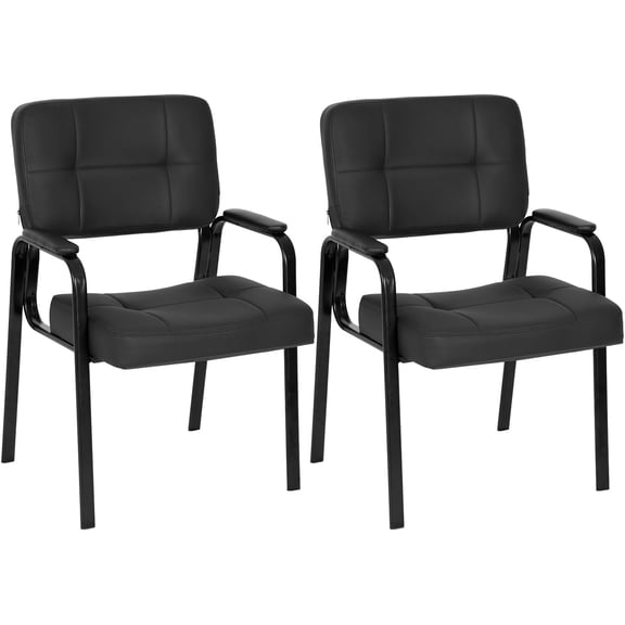 CL.HPAHKL Waiting Room Chair Set of 2, PU Leather Office Guest Chair No Wheels, Reception Chair Executive Desk Chair with Padded Armrests for Home Office Meeting Conference, Black