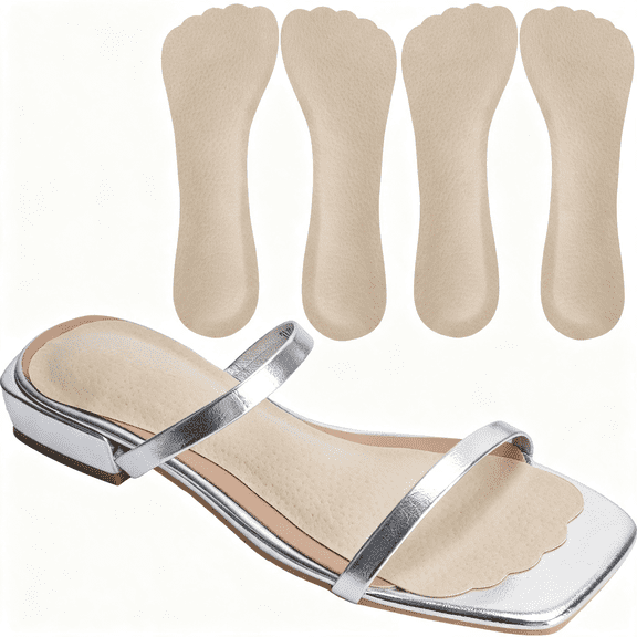 RAGUPEL 4 Count Pigskin Anti-Slip High Heel Inserts for Women, Cushion Insoles for Dress Shoes, Adhesive Sandal Liners, Sweaty Feet Shock Absorb, Invisible Barefoot Inserts for Flats/Open Toe (L)