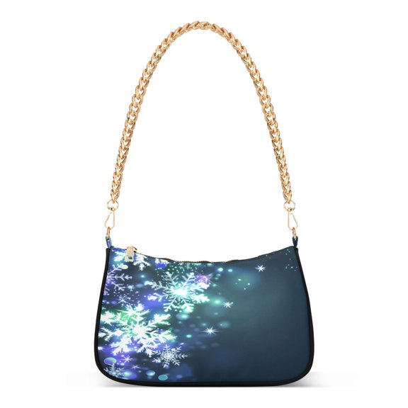 ALAZA Glitter Christmas Snowflakes Women's Chain Shoulder Bag Hobo Handbag Tote Crossbody Purse