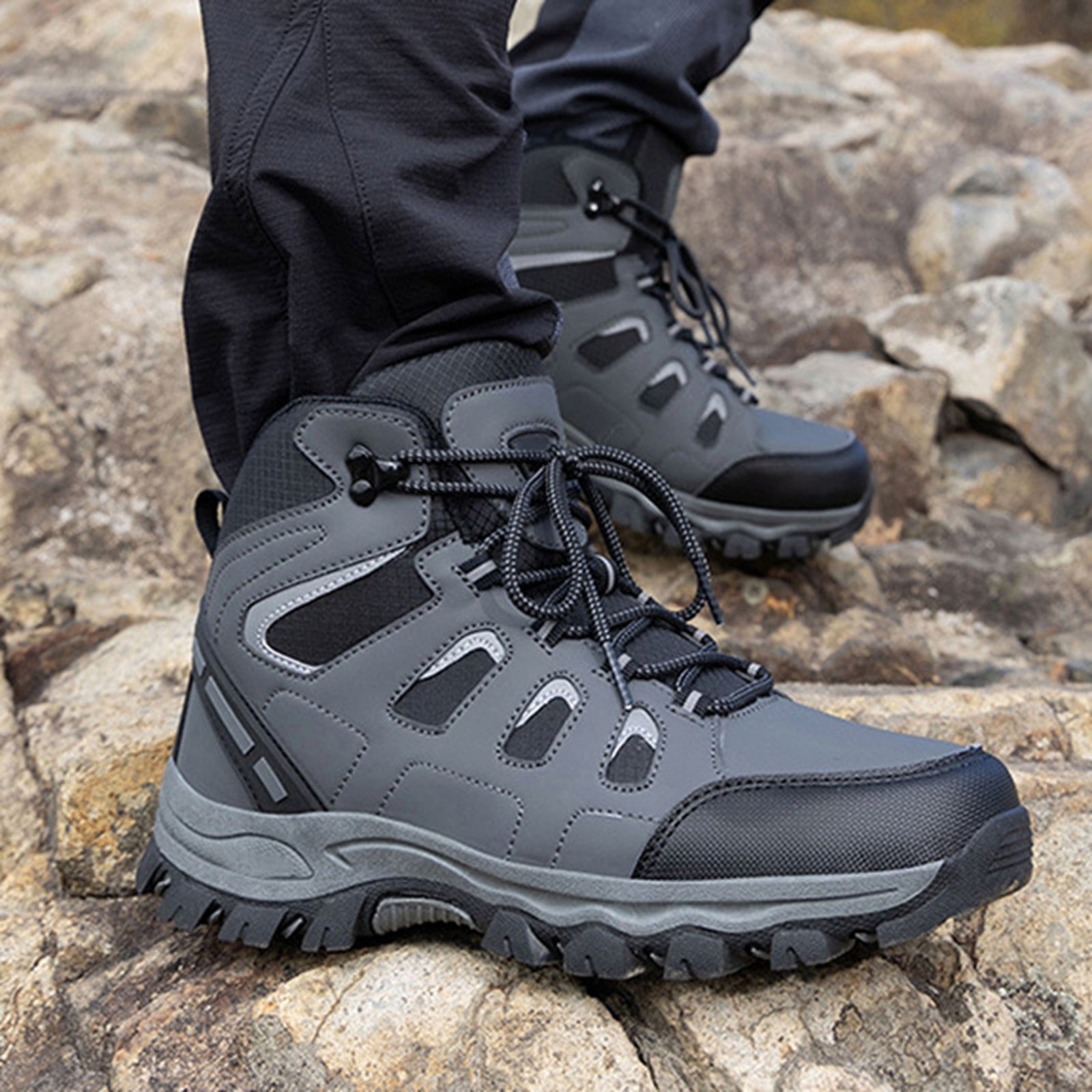 Win s Way Men's High Top Hiking Sneakers, Lightweight Ankle Support Trekking Shoes for Adventure