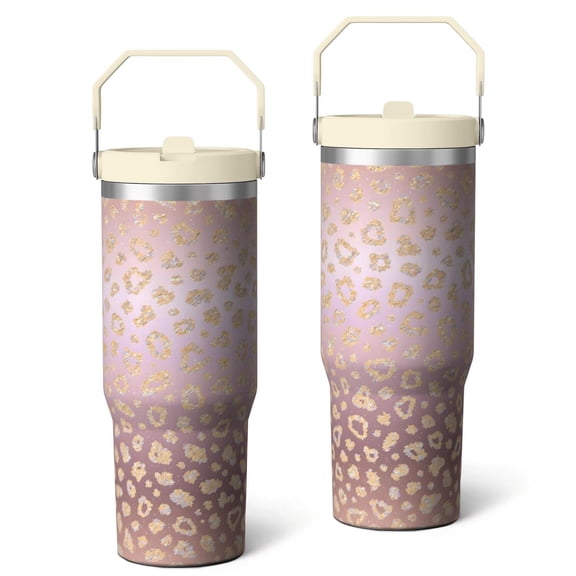 30 Oz Tumbler Pink Leopard Gradient Tumbler with Lid and Straw, Birthday Gift Cup for Friend Women Men Coffee Travel Mug Thanksgiving Day Halloween Christmas Gift Water Bottle