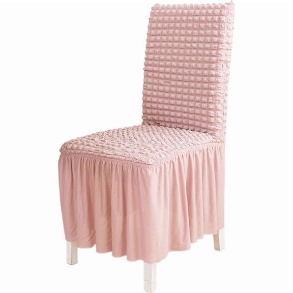 OADUKQ Stretch Dining Chair Cover, One Size Polyester Seersucker Fabric, for Dining Room Living and Kitchen Chairs, Pink