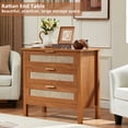 thumbnail image 5 of Set of 2 Large 3-Drawer Rattan Nightstands, Modern Wooden Bedside Table for Bedroom, Fits Queen & King Size Beds, Tea Brown, 5 of 5