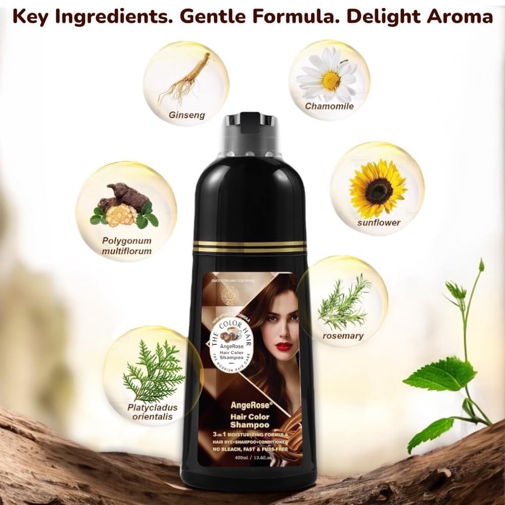 AngeRose Hair Color Shampoo Chestnut Brown - 30 Mins No Bleach hair dye, Covers Gray