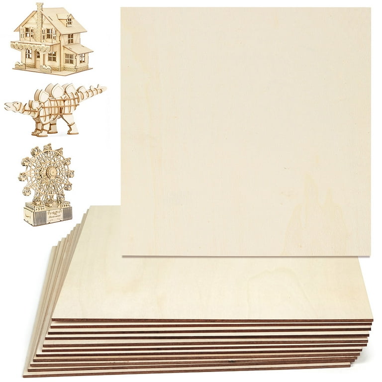  LotFancy Plywood Sheets for Crafts, 14pc Blank Unfinished  Basswood Sheets, Thin Rectangle Wood Board Pieces, 2 Sizes - 12Pc 150x100mm  (6x4x1/16 in), 2Pc 300x200mm (12x8x1/16 in)