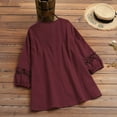 thumbnail image 4 of Dazajoo Women's Cotton Linen Blouse Tunics Summer Boho Loose 3/4 Sleeve Lace Patchwork Tops Hollow Out Leisure T-Shirt for Women 2024,Wine,XXXXXL, 4 of 7