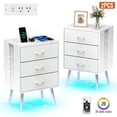 thumbnail image 4 of Holaki Night Stands for Bedroom Set of 2 with Charging Station, End Table Side Table with LED Light & 3 Collapsible Fabric Drawer, Bedside Table for Bedroom, Living Room, White, 4 of 10