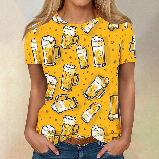 Fiudx Liquidación de Ahorros de Verano Blusa de Manga Corta con Estampado de Moda para Mujer, Camiseta con Cuello Redondo, Tops Informales