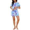 thumbnail image 2 of INSPIRE CHIC Women's Pajama Sets 2 Piece Short Sleeve Top and Shorts Loungewear Sleepwear with Pockets XL Tie-dye Blue, 2 of 6