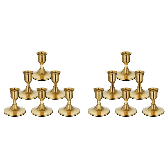 12PCS Brass Gold Taper Candle Holders, Vintage Metal Candlestick Holders for Dinner Room Table Centerpiece or Mantel