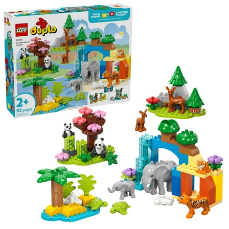 LEGO DUPLO Town 3 in 1 Wild Animal Families Building Toy Playset - Preschool Learning and Educational Animal Toy for Toddlers, Boys and Girls, Ages 2  - with 10 Animal Figures - Baby Gift - 10446