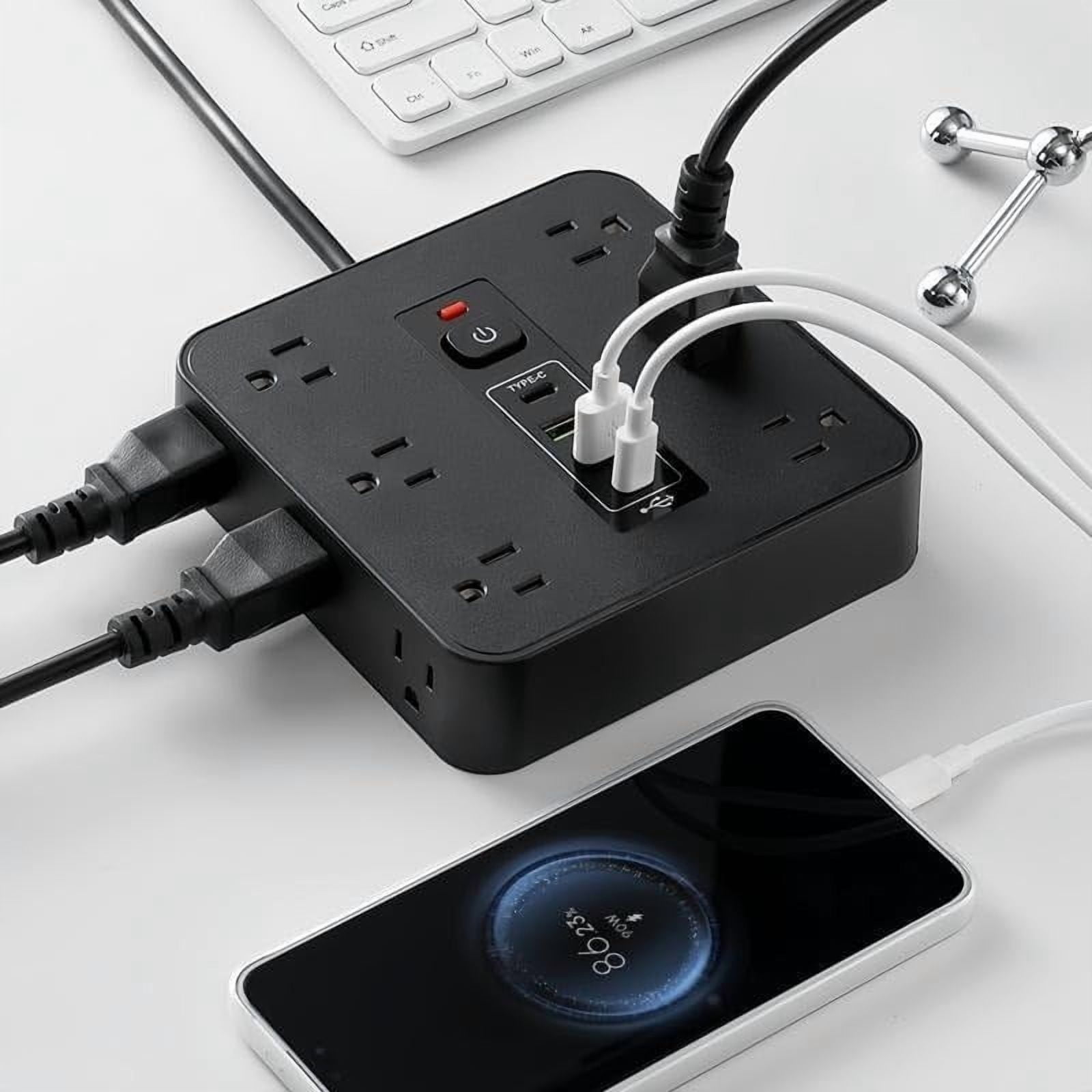 16-in-1 Power Strip with Surge Protection – 6 AC Outlets & 4 USB Ports (1 USB-C), Flat Plug Wall Mount Desk Power Strip for Home Office Dorm Travel, Portable Surge Protector with Switch