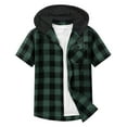 thumbnail image 3 of Women's Casual Patchwork Plaid Hooded Button Down Shirt Blouse Tops Short Sleeve Loose Fit Solid Color Streetwear Vacation Travel Loungewear Fashion Essential Gift for Ladies, 3 of 9