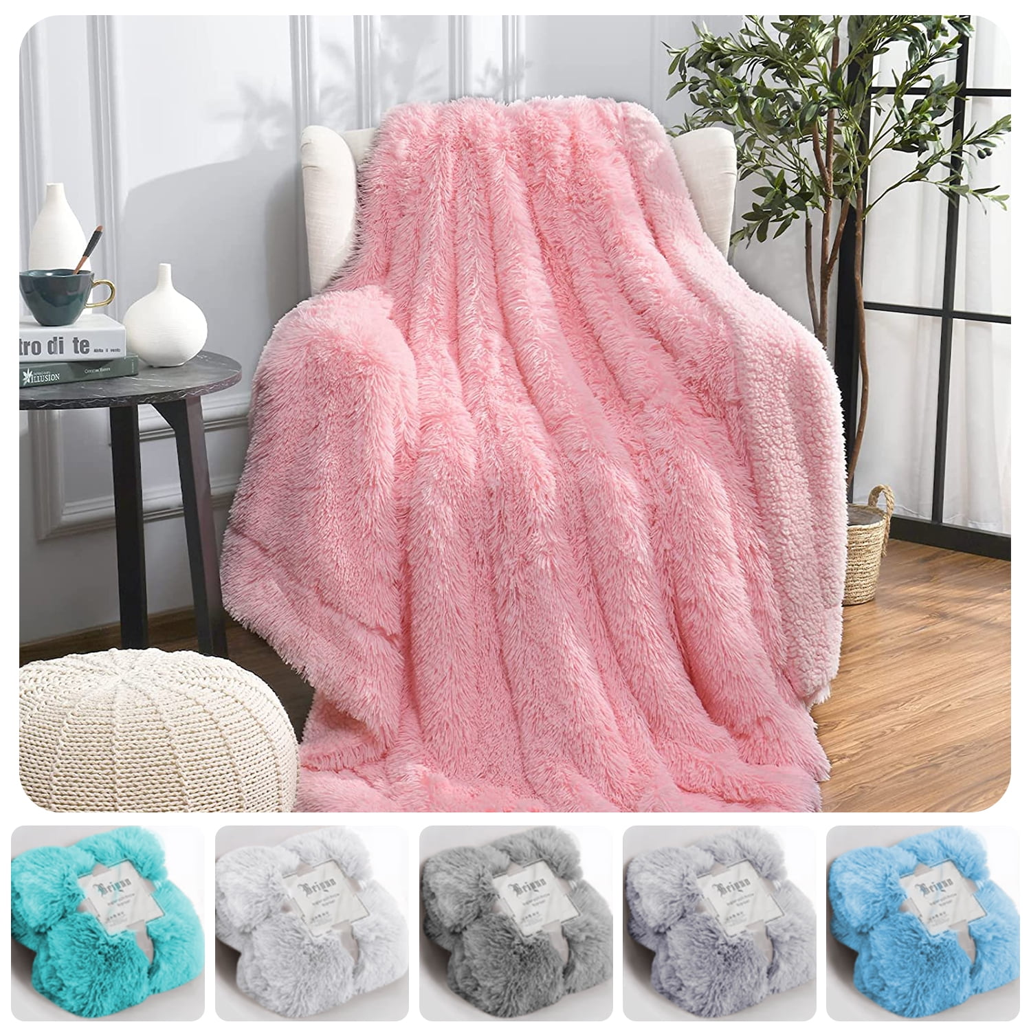 Homore Super Soft Fuzzy Shaggy Faux Fur Throw Blanket,Plush Lightweight