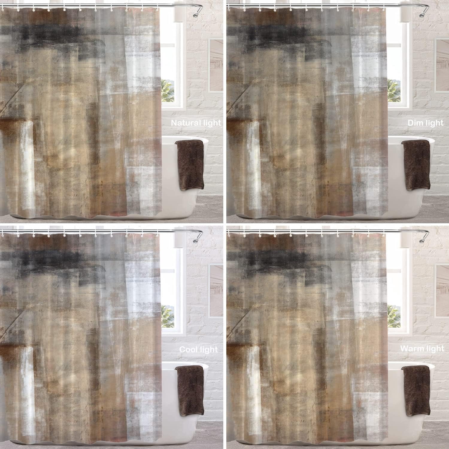 Brown Beige Abstract Art Decorative Shower Curtain, Brown Art Abstract Acrylic Painting Shower Curtain Cute Long Wide Shower Curtain with Rust Proof Grommets for Bathroom Waterproof Washable