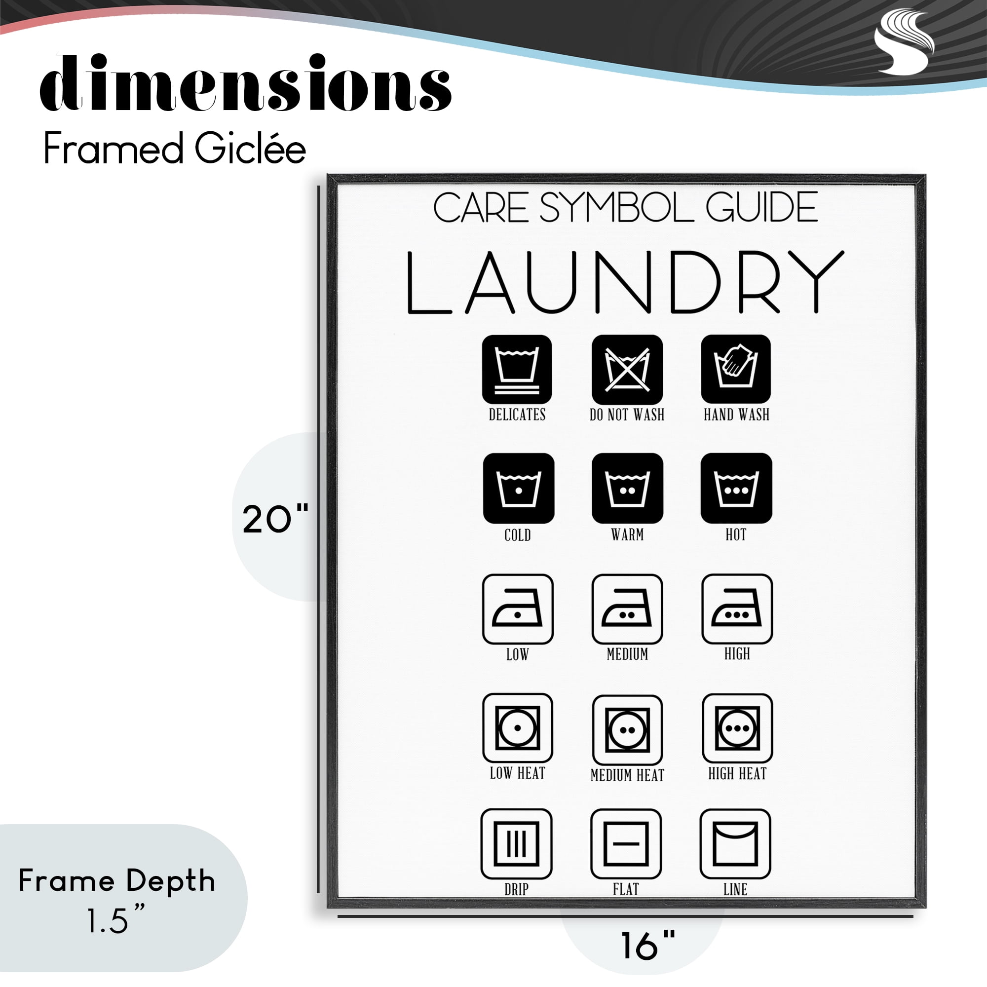 Stupell Industries Laundry Care Symbol Guide Black Framed Giclee Art, design by SD Graphics Studio
